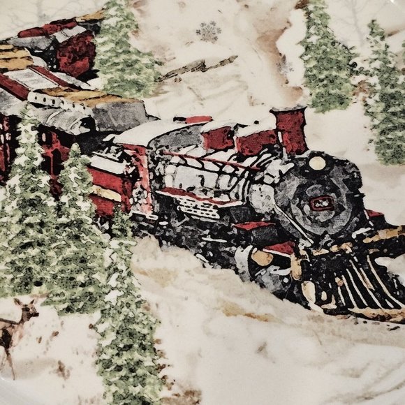 Better Homes Gardens Heritage Winter‎ Forest TRAIN Steam Engine 9" Plate Cream - Picture 2 of 12